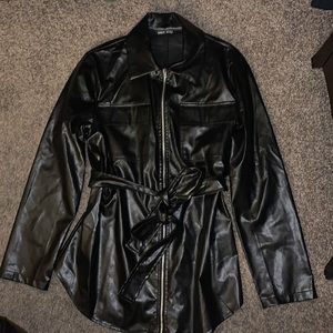 SHEIN Patch Pocket Zip Up Belted, PU leather, M